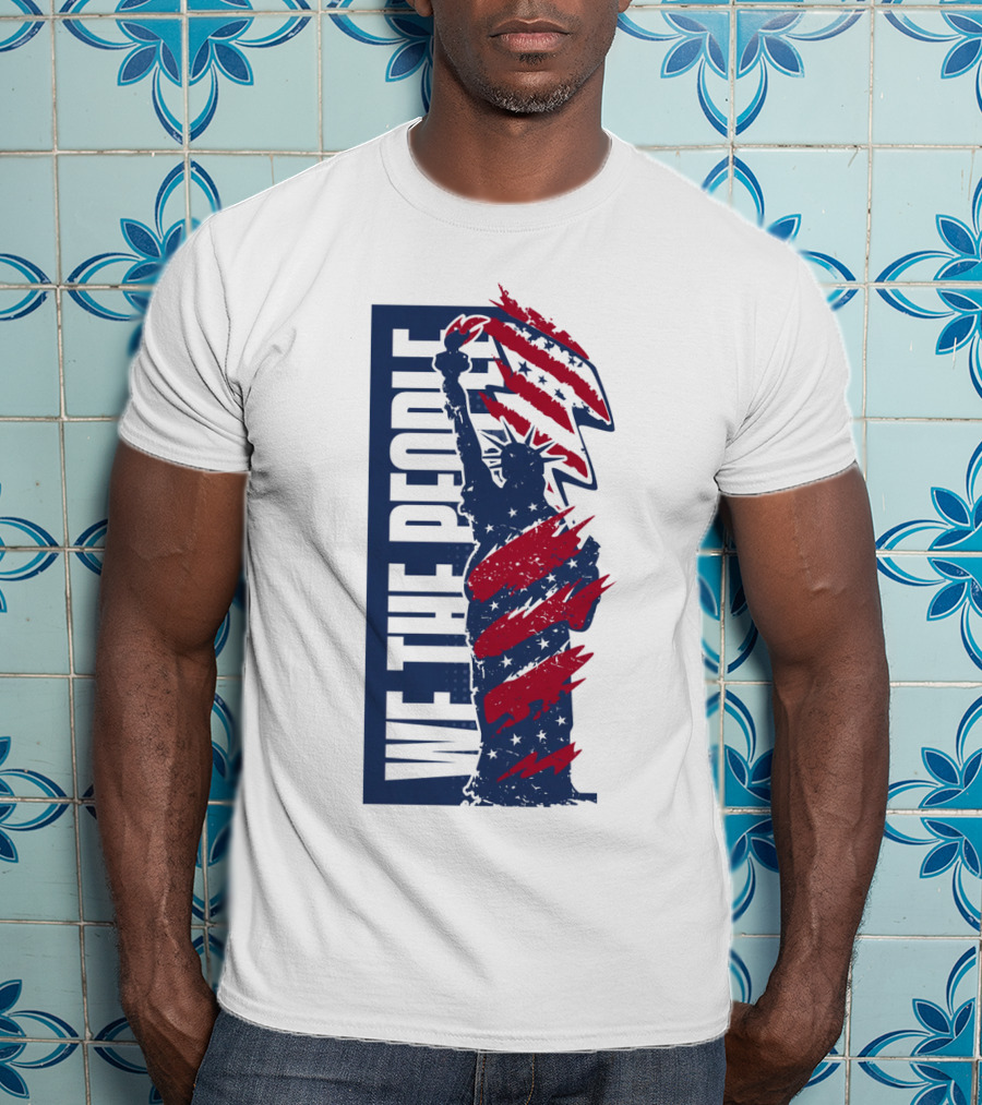 We The People Liberty Statue With Patriotic Red Stripes T-Shirt