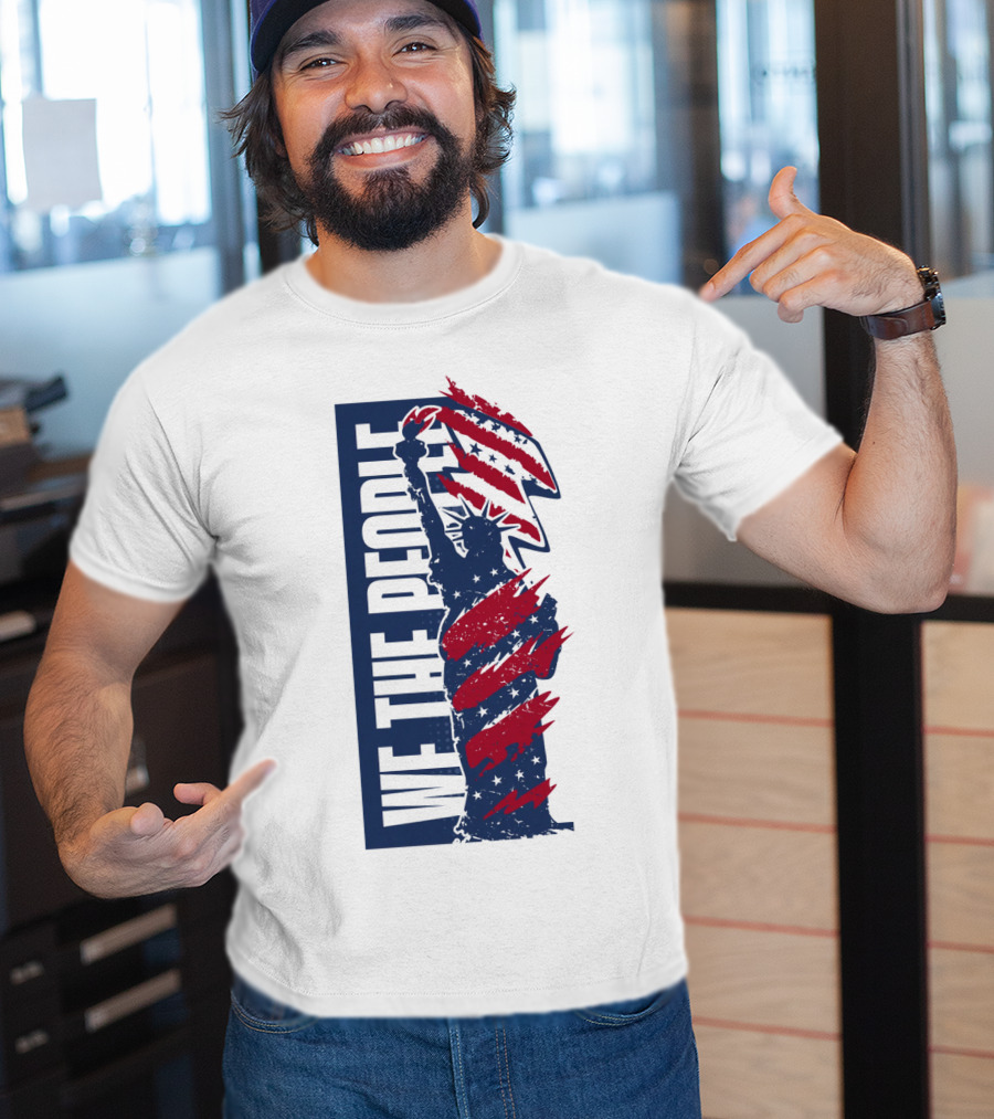 We The People Liberty Statue With Patriotic Red Stripes T-Shirt