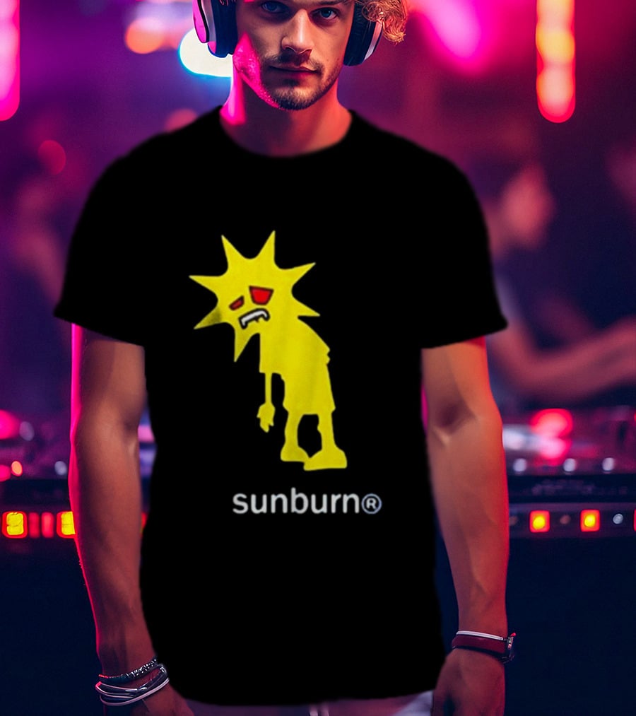 Sunburn Tired Cartoon Sun With Red Eyes And Trademark T-Shirt