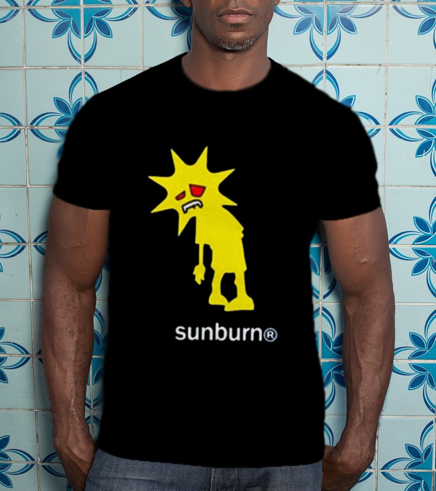 Sunburn Tired Cartoon Sun With Red Eyes And Trademark T-Shirt