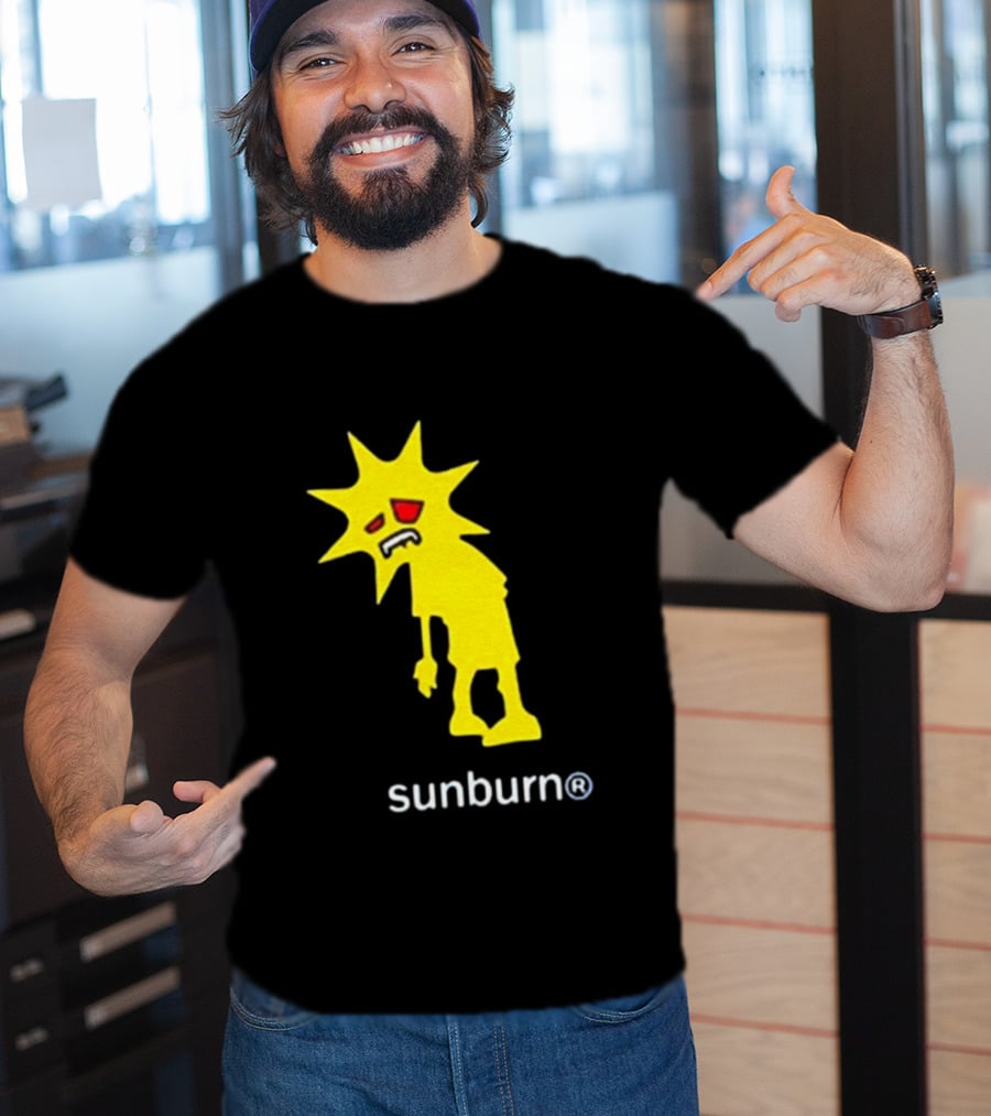 Sunburn Tired Cartoon Sun With Red Eyes And Trademark T-Shirt