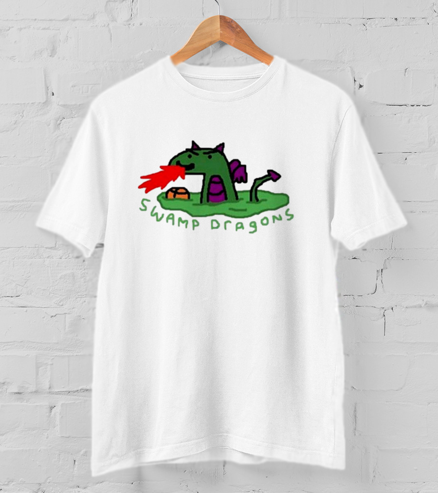 Swamp Dragons Playful Fire-Breathing Cartoon T-Shirt