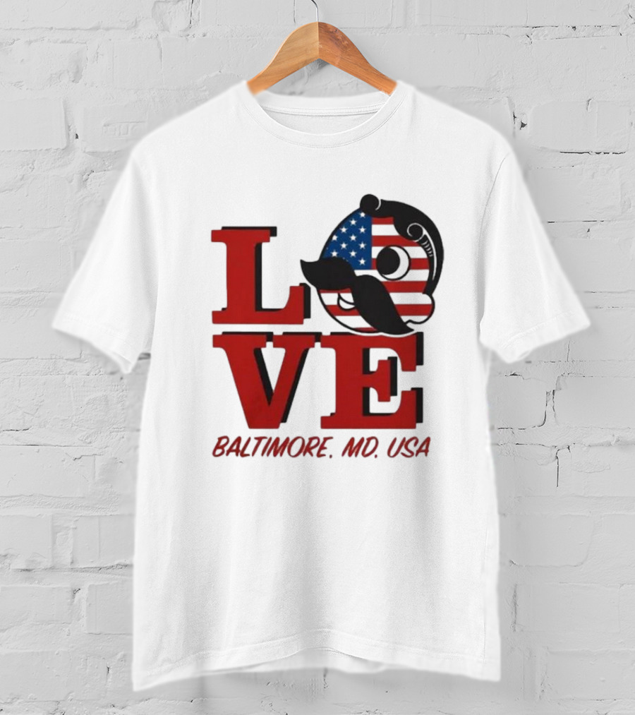 Love Baltimore MD USA National Bohemian American Flag Mustache T-Shirt