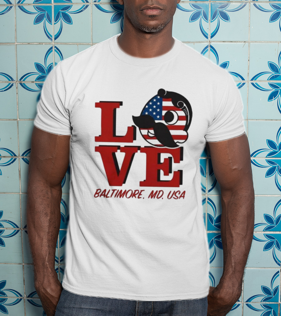 Love Baltimore MD USA National Bohemian American Flag Mustache T-Shirt