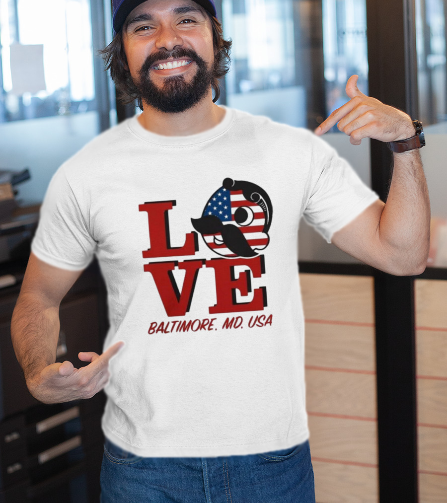 Love Baltimore MD USA National Bohemian American Flag Mustache T-Shirt