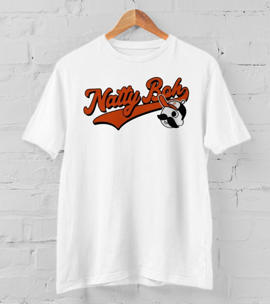Natty Boh National Bohemian Mustache Character With Baseball Hat T-Shirt