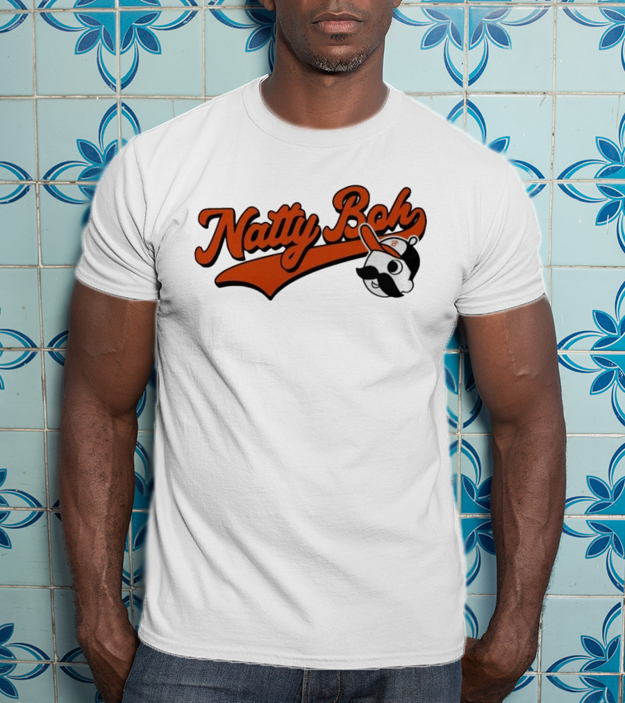 Natty Boh National Bohemian Mustache Character With Baseball Hat T-Shirt