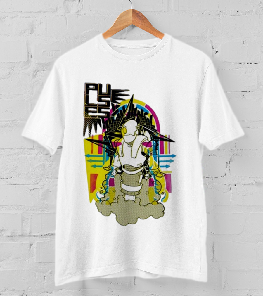 Pulses Futuristic Robot With Colorful Abstract Geometric Background T-Shirt