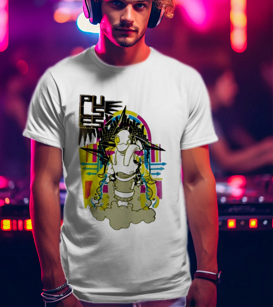Pulses Futuristic Robot With Colorful Abstract Geometric Background T-Shirt