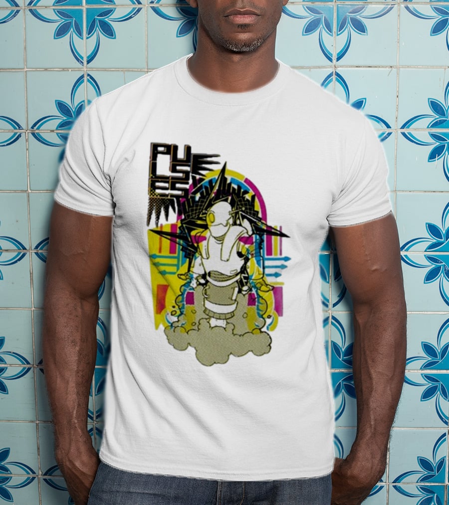 Pulses Futuristic Robot With Colorful Abstract Geometric Background T-Shirt