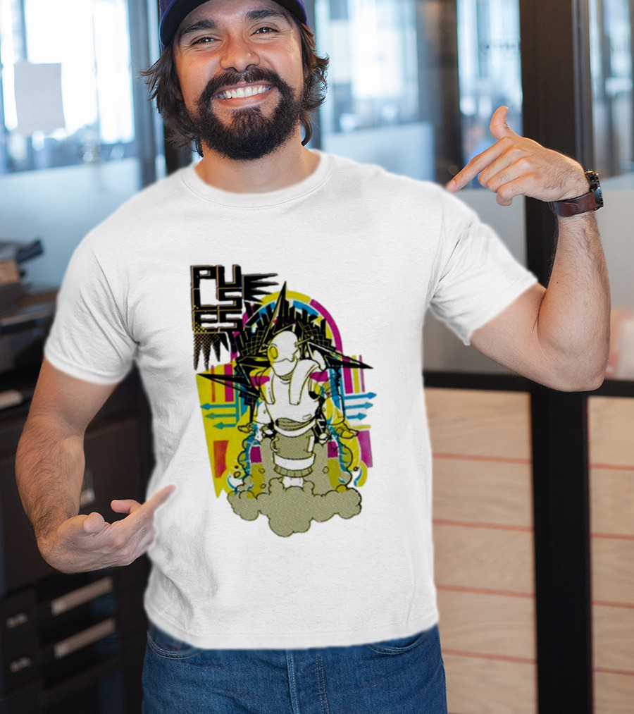 Pulses Futuristic Robot With Colorful Abstract Geometric Background T-Shirt
