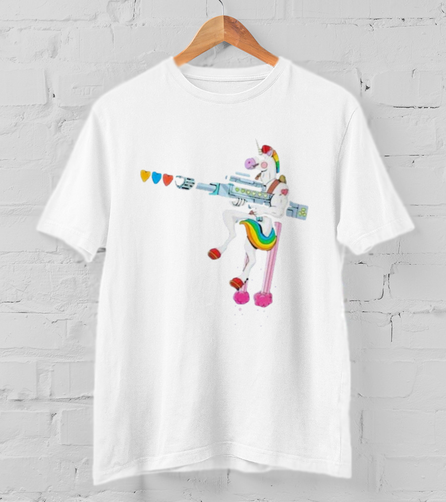Punl-rock Rainbow Unicorn Armed With Colorful Hearts T-Shirt
