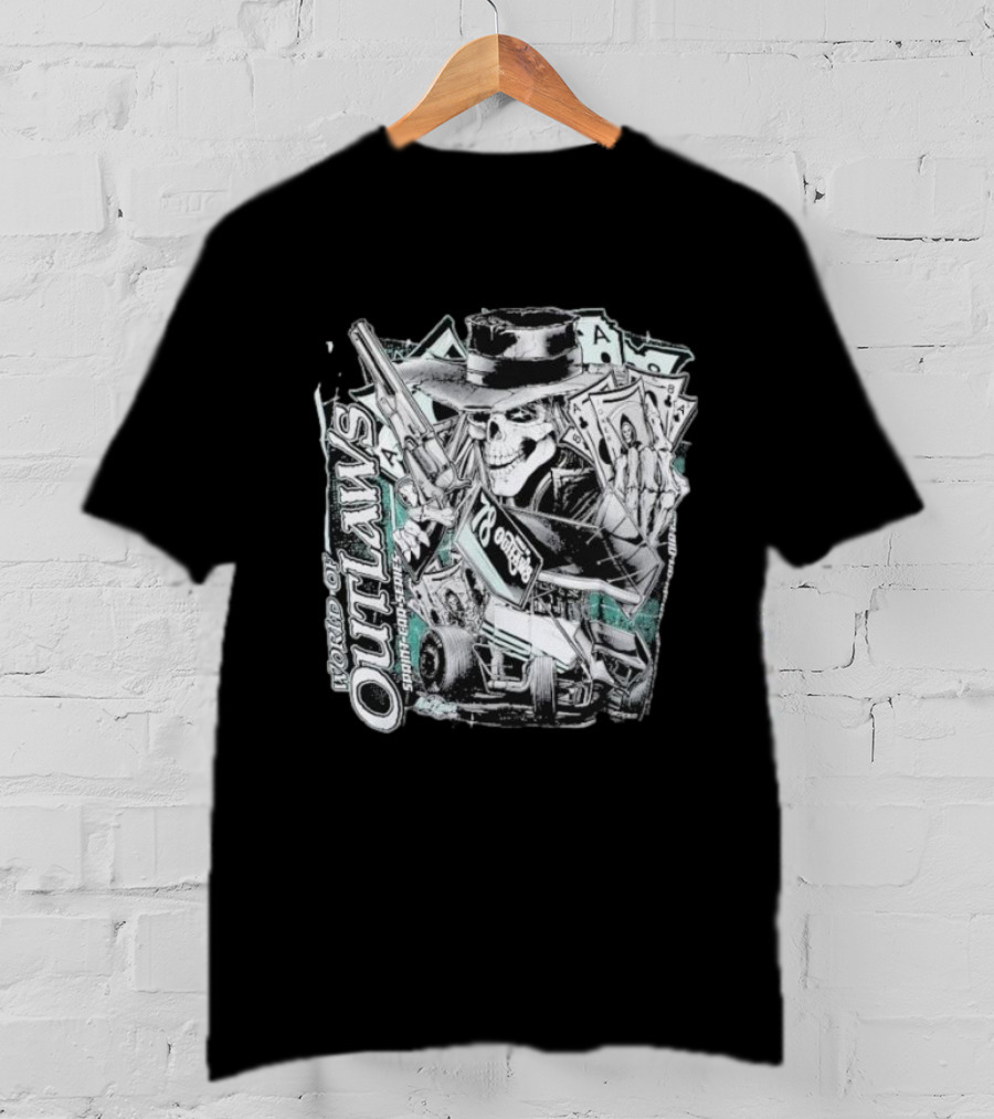 World Of Outlaws SC Deadman's Hand Racing Skeleton 78 Outlaw Cards T-Shirt