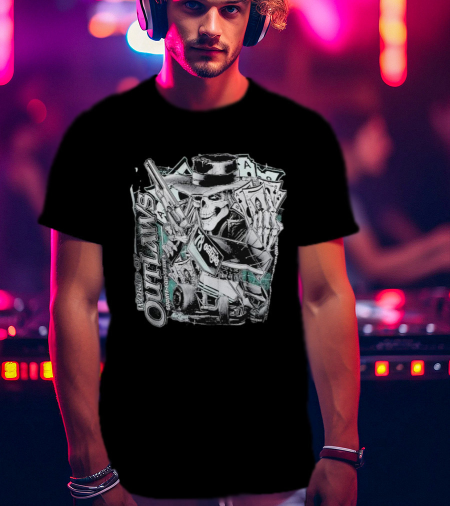 World Of Outlaws SC Deadman's Hand Racing Skeleton 78 Outlaw Cards T-Shirt