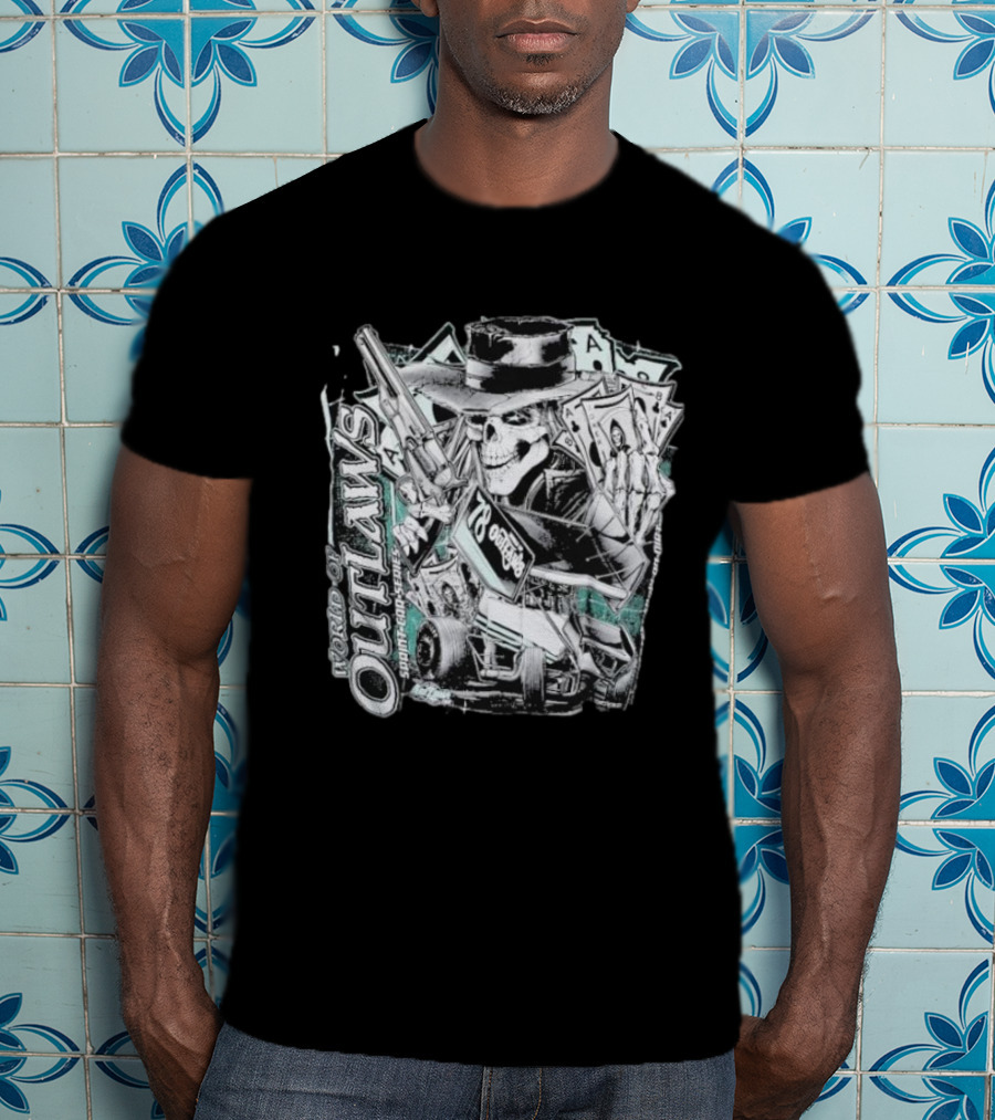 World Of Outlaws SC Deadman's Hand Racing Skeleton 78 Outlaw Cards T-Shirt