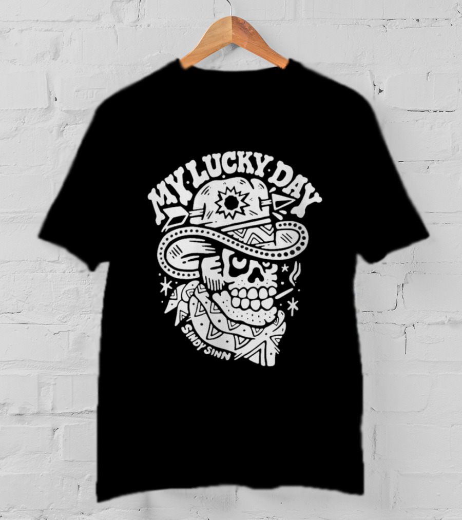 Sindy Sinn My Lucky Day Skull Cowboy Bandana T-Shirt