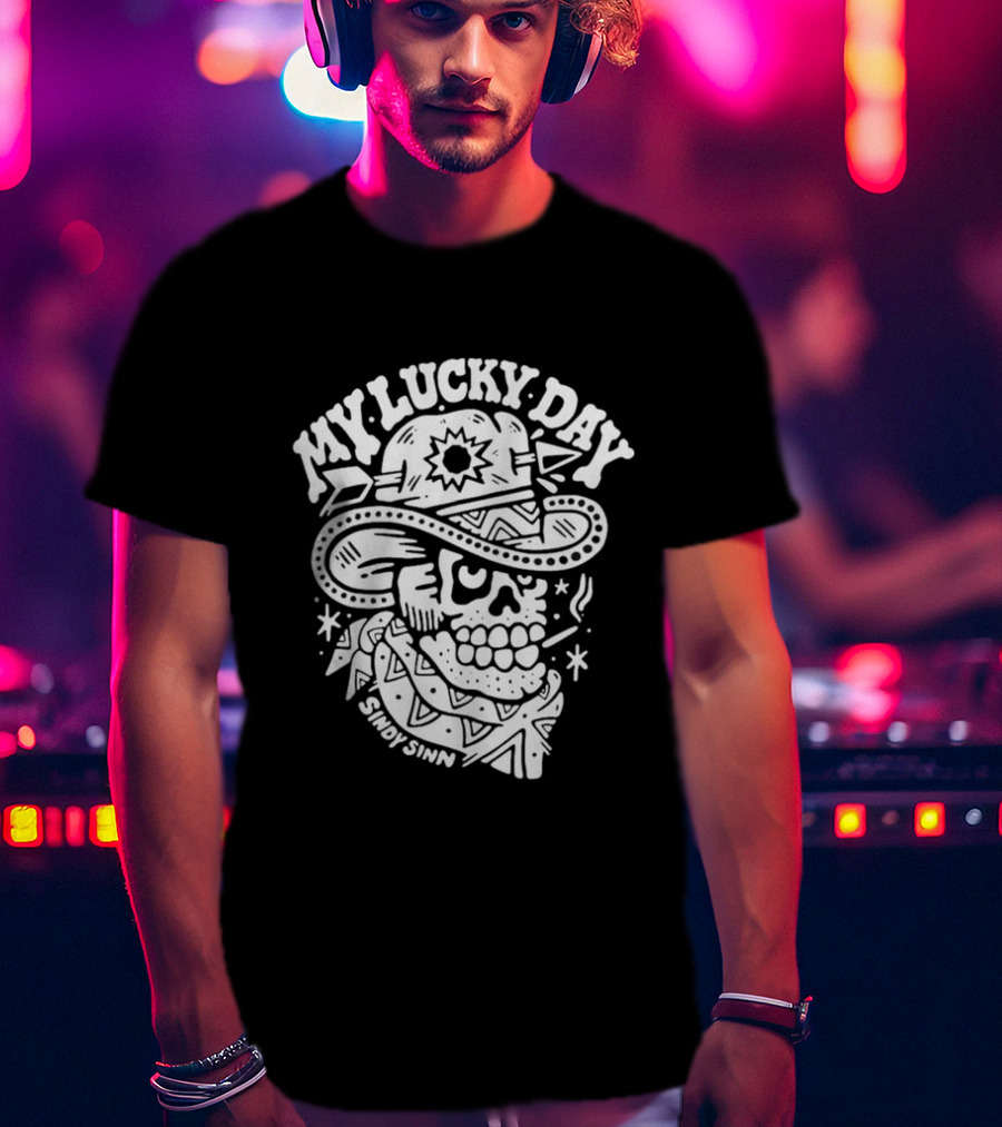 Sindy Sinn My Lucky Day Skull Cowboy Bandana T-Shirt