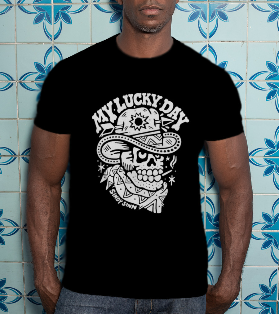 Sindy Sinn My Lucky Day Skull Cowboy Bandana T-Shirt