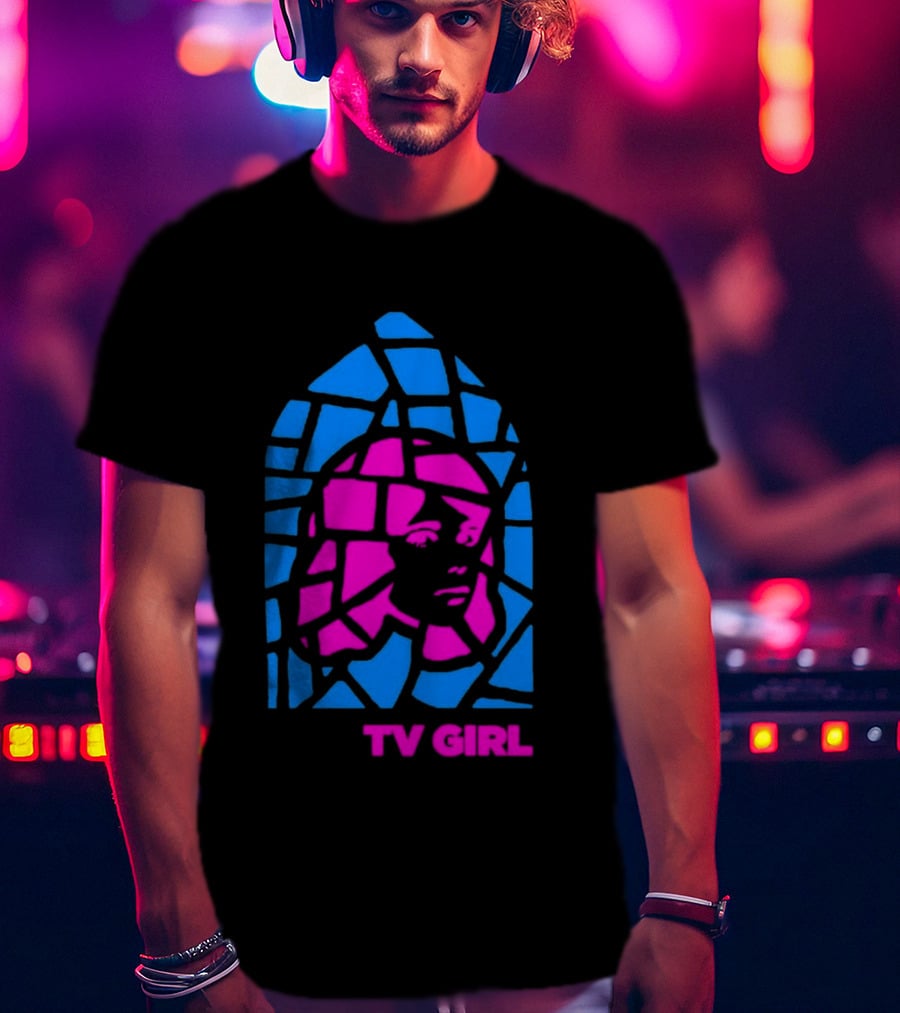 TV Girl Stain Glass Girl Blue Pink Face T-Shirt