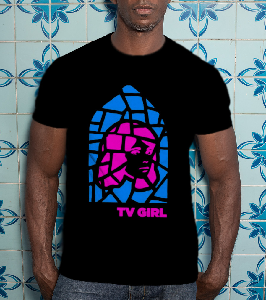 TV Girl Stain Glass Girl Blue Pink Face T-Shirt