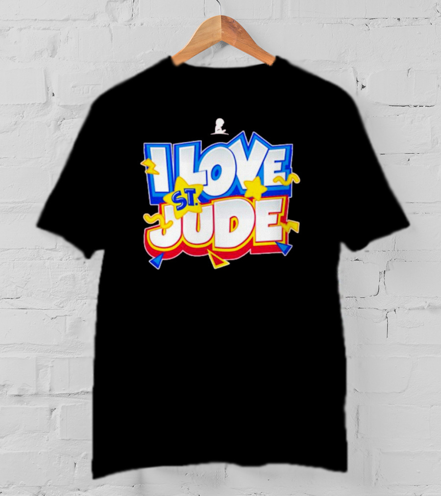 I Love St Jude Cartoon Yellow Stars And Blue Outline T-Shirt