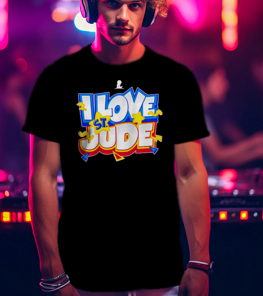 I Love St Jude Cartoon Yellow Stars And Blue Outline T-Shirt