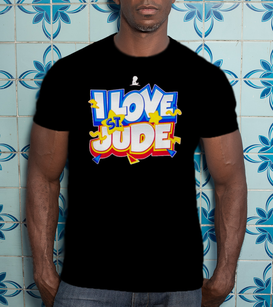 I Love St Jude Cartoon Yellow Stars And Blue Outline T-Shirt