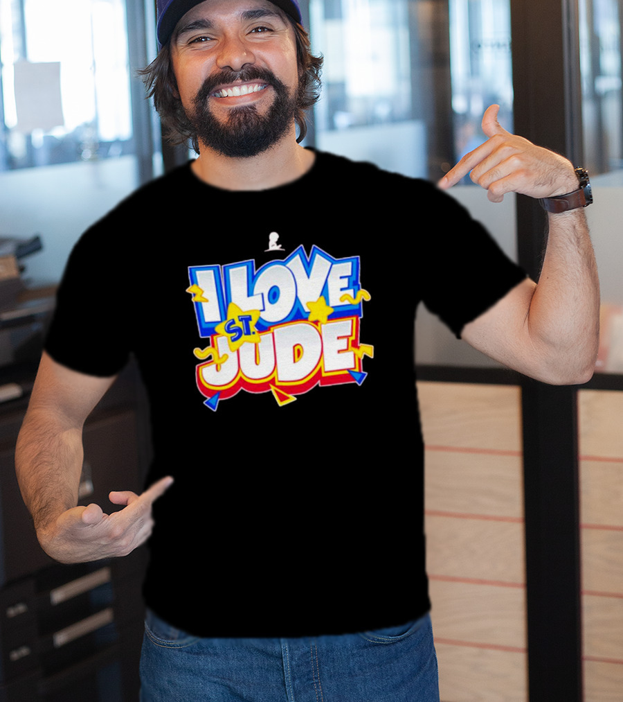I Love St Jude Cartoon Yellow Stars And Blue Outline T-Shirt
