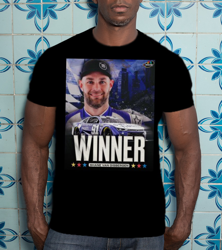 NASCAR Winner Shane Van Gisbergen With Race Car And Cityscape Background T-Shirt