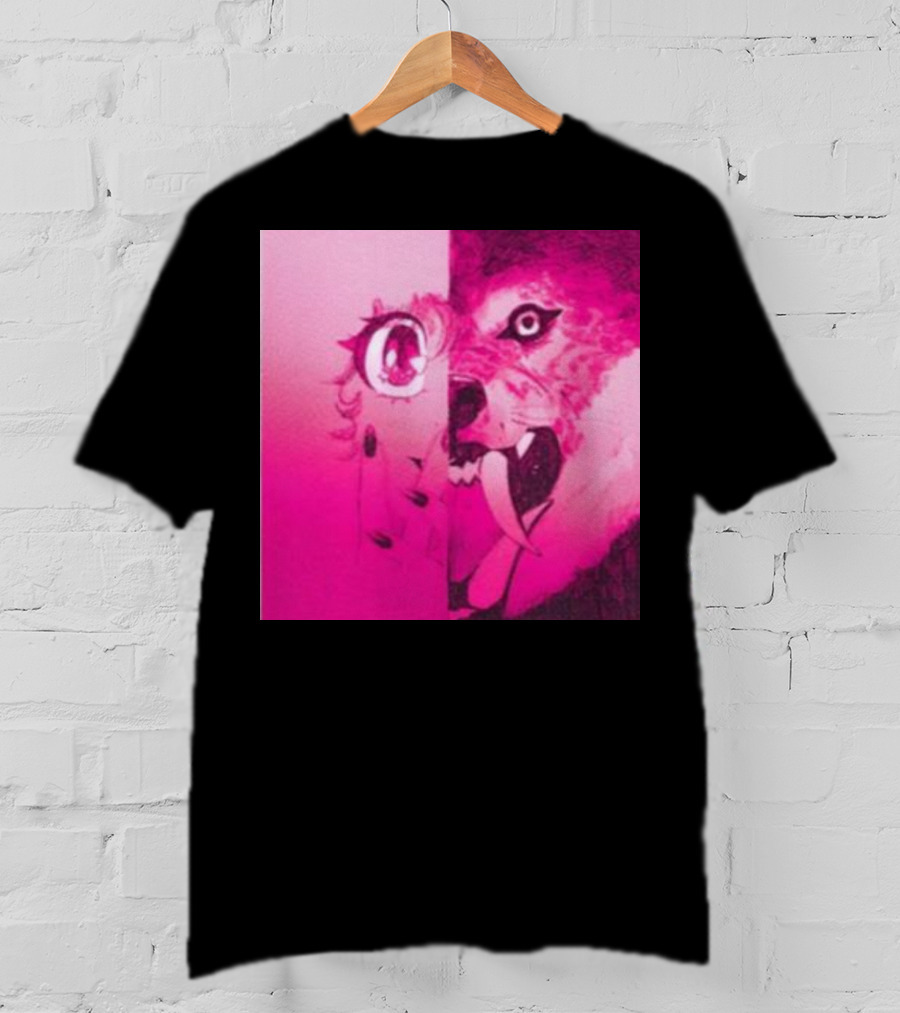 Dead On The Scene Wolf And Anime Girl Pink Contrast T-Shirt