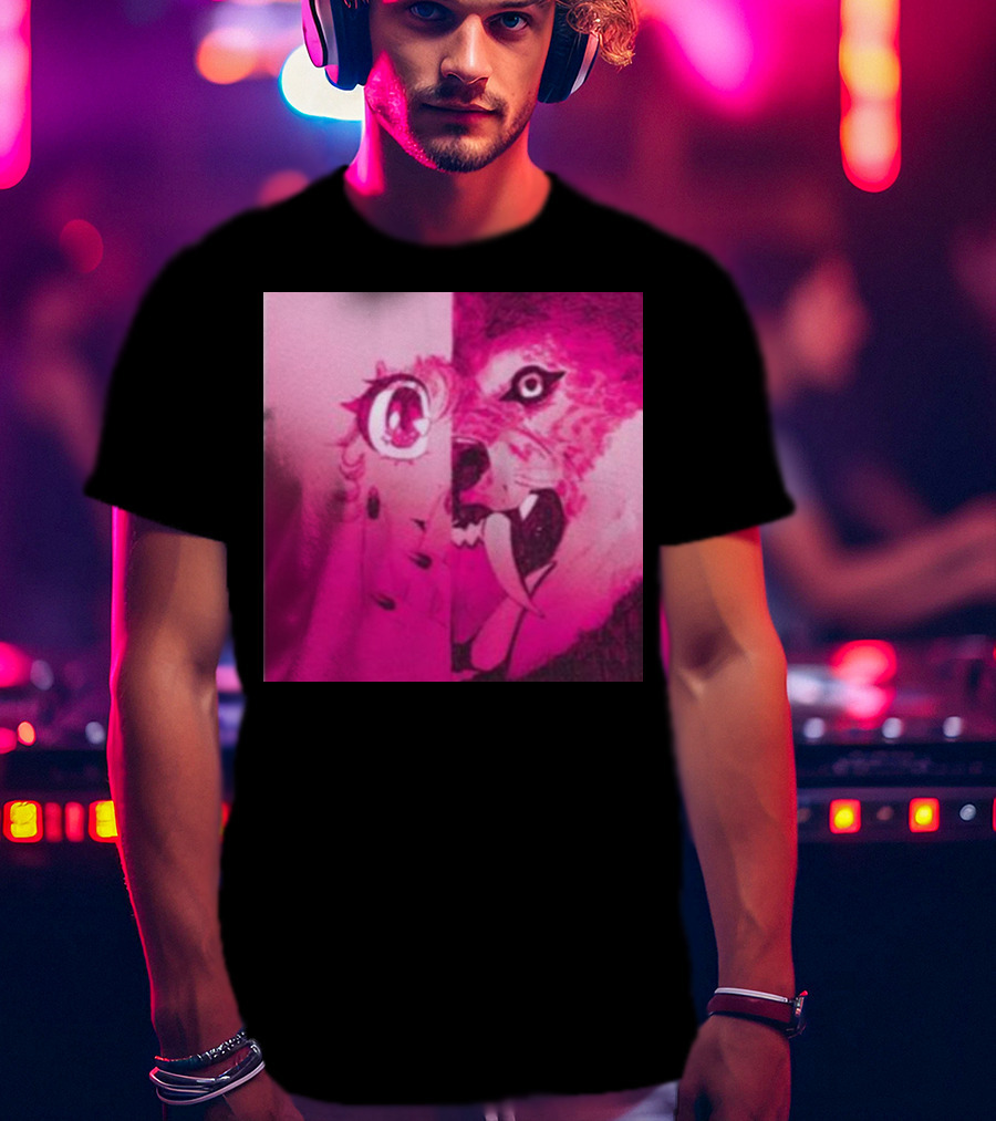 Dead On The Scene Wolf And Anime Girl Pink Contrast T-Shirt