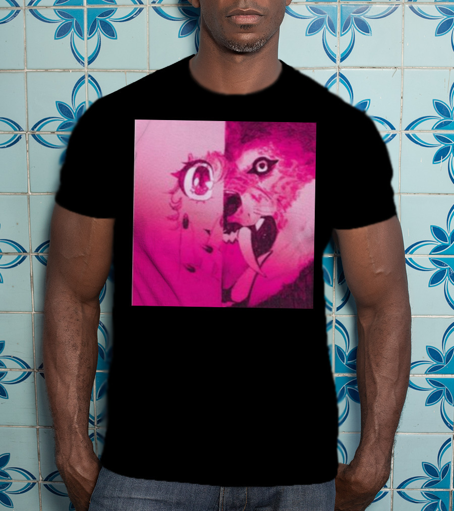 Dead On The Scene Wolf And Anime Girl Pink Contrast T-Shirt