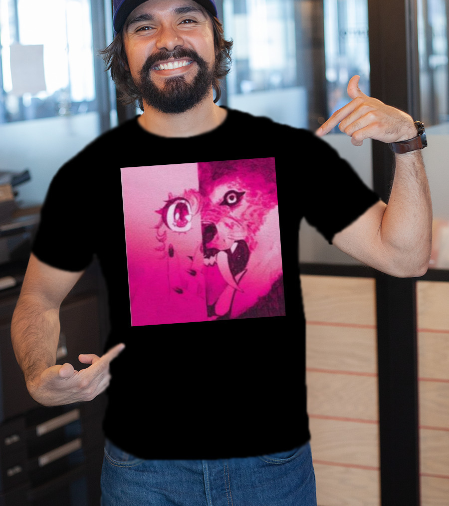 Dead On The Scene Wolf And Anime Girl Pink Contrast T-Shirt
