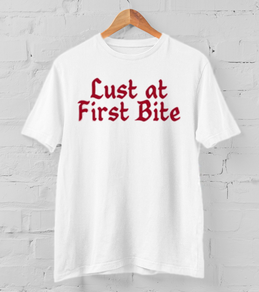 Lust At First Bite Red Gothic Text T-Shirt