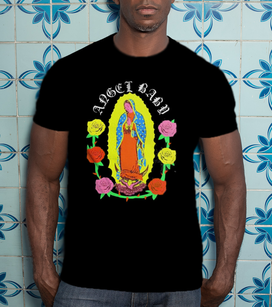 Angel Baby Virgen With Colorful Roses T-Shirt