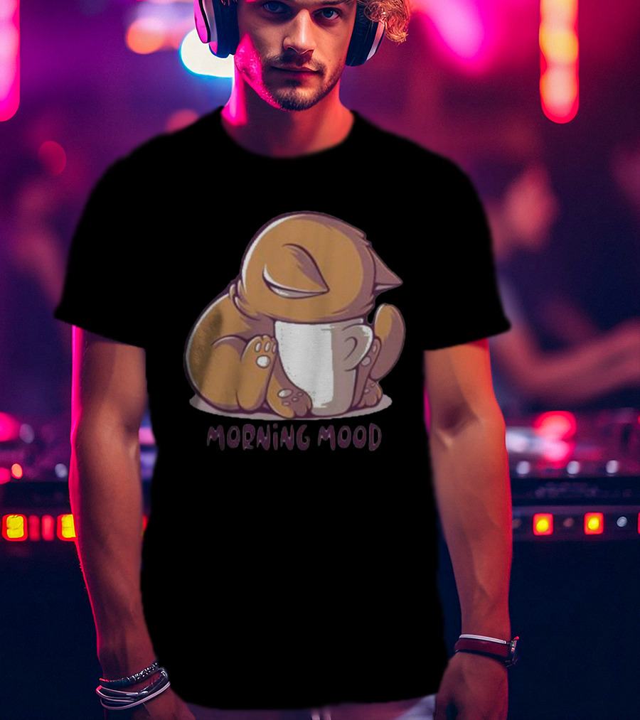 Morning Mood Cute Cat With Cup T-Shirt