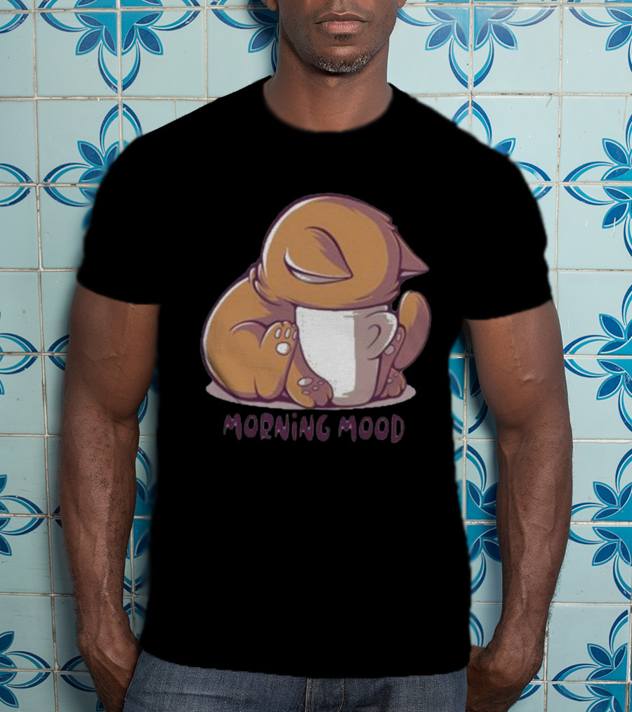 Morning Mood Cute Cat With Cup T-Shirt