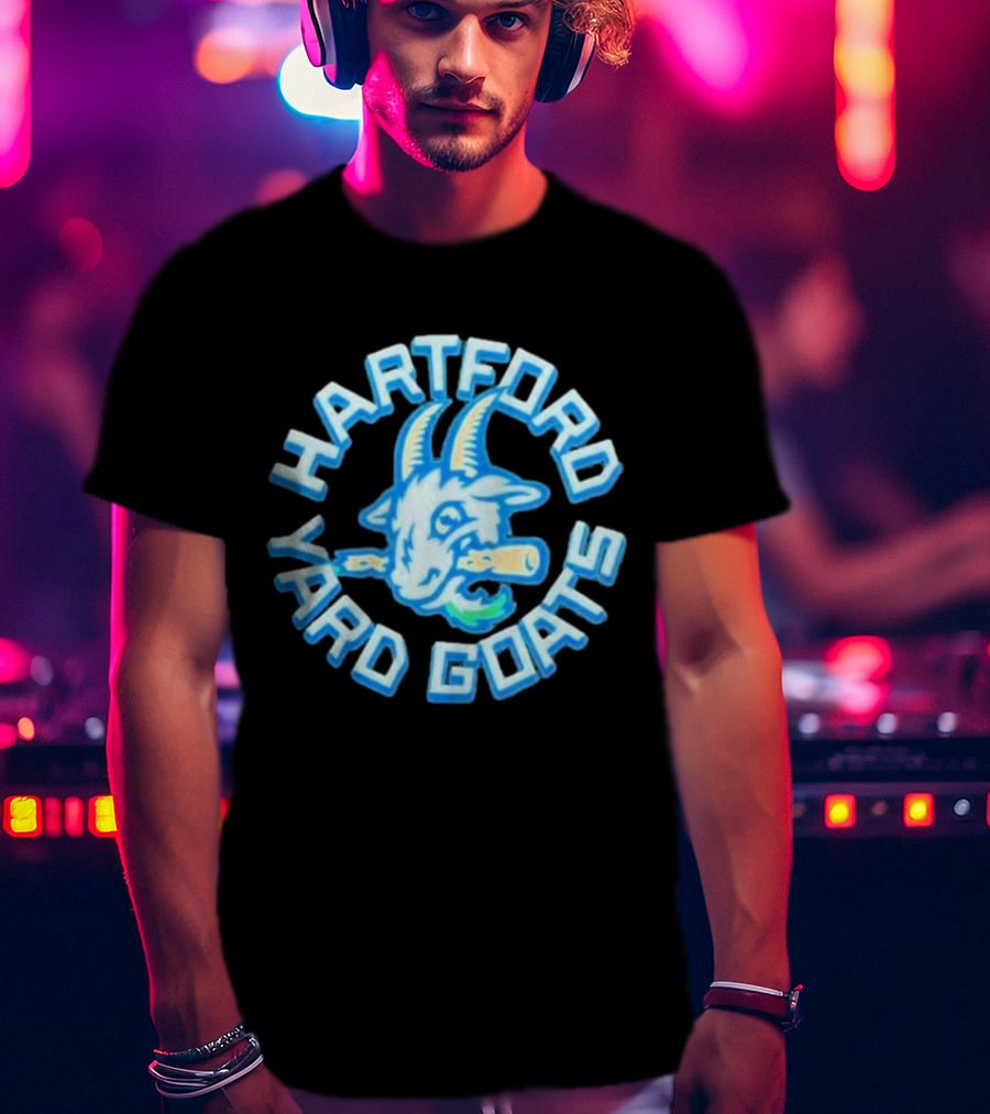 Hartford Yard Goats Blue Goat Logo With Bat T-Shirt