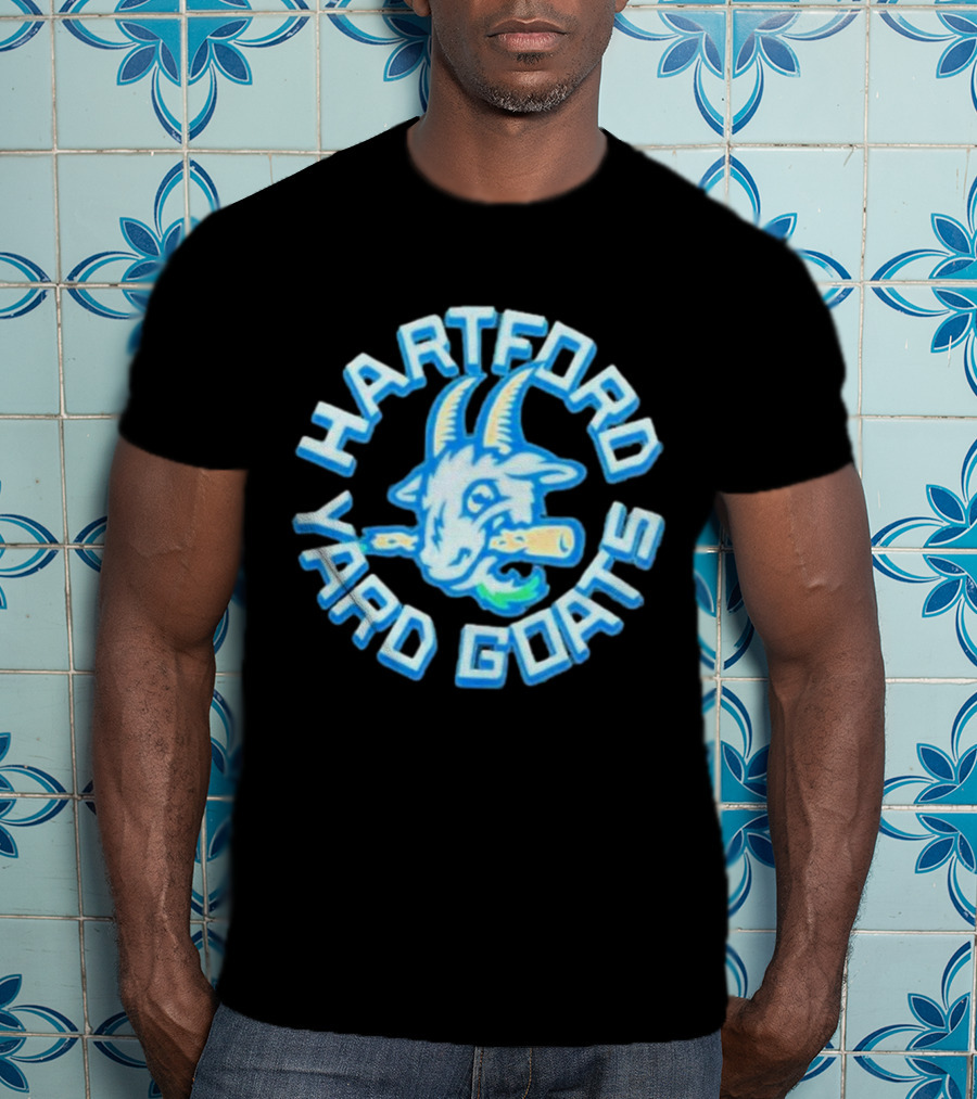 Hartford Yard Goats Blue Goat Logo With Bat T-Shirt
