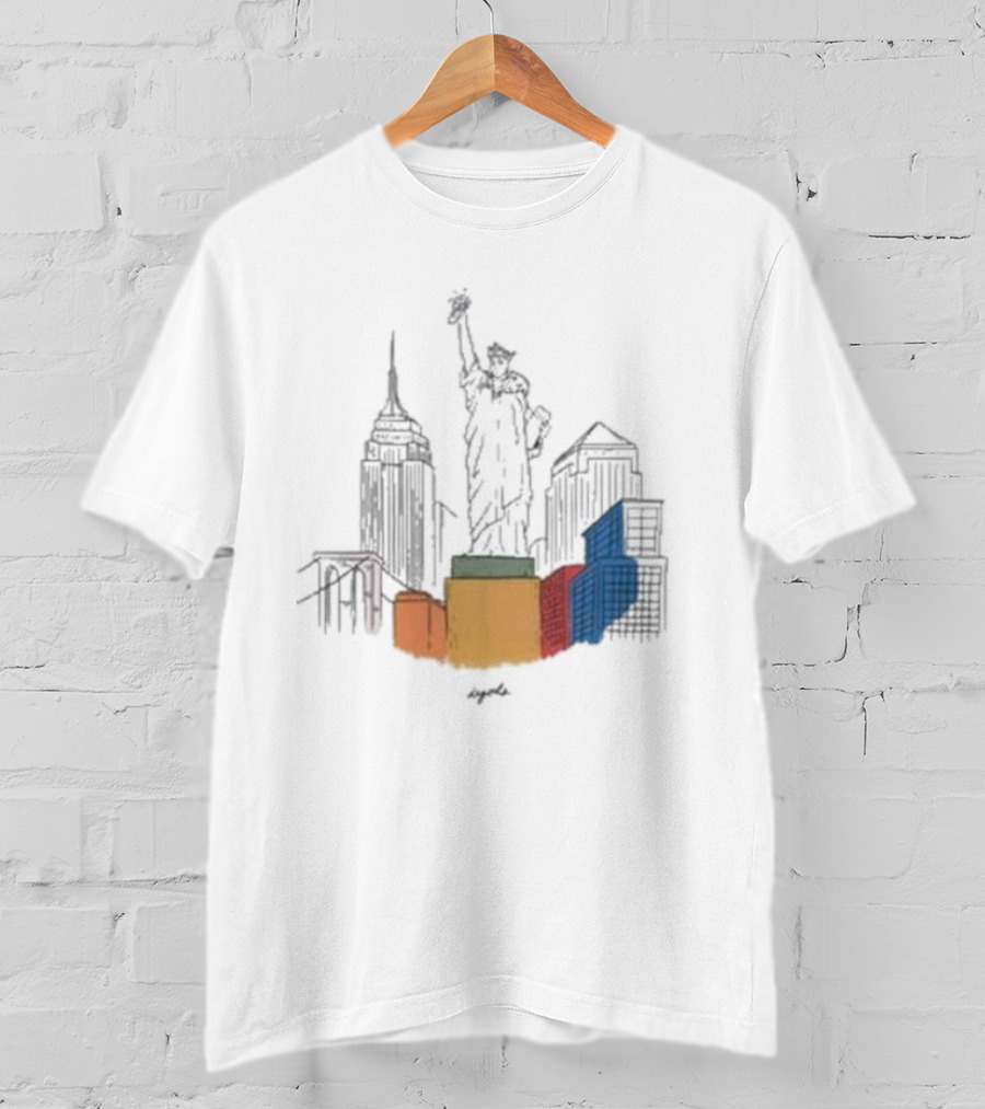 Nyc Degods Skyline Statue Colorful Blocks T-Shirt
