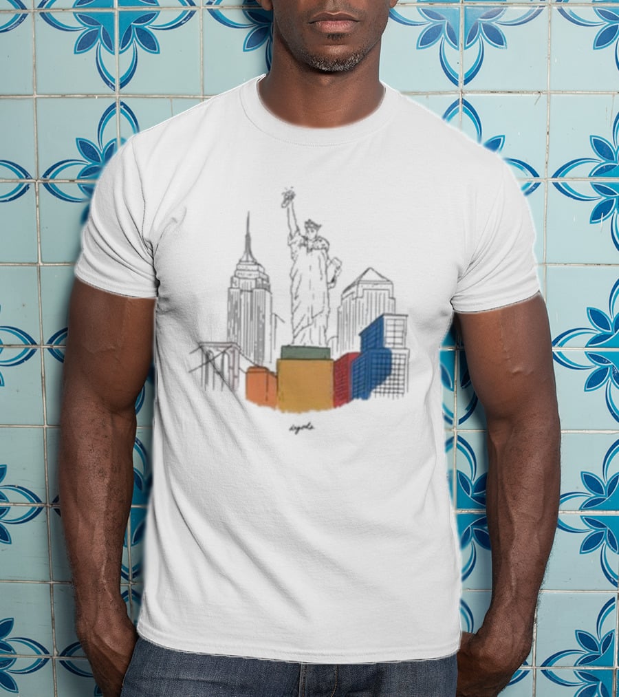 Nyc Degods Skyline Statue Colorful Blocks T-Shirt