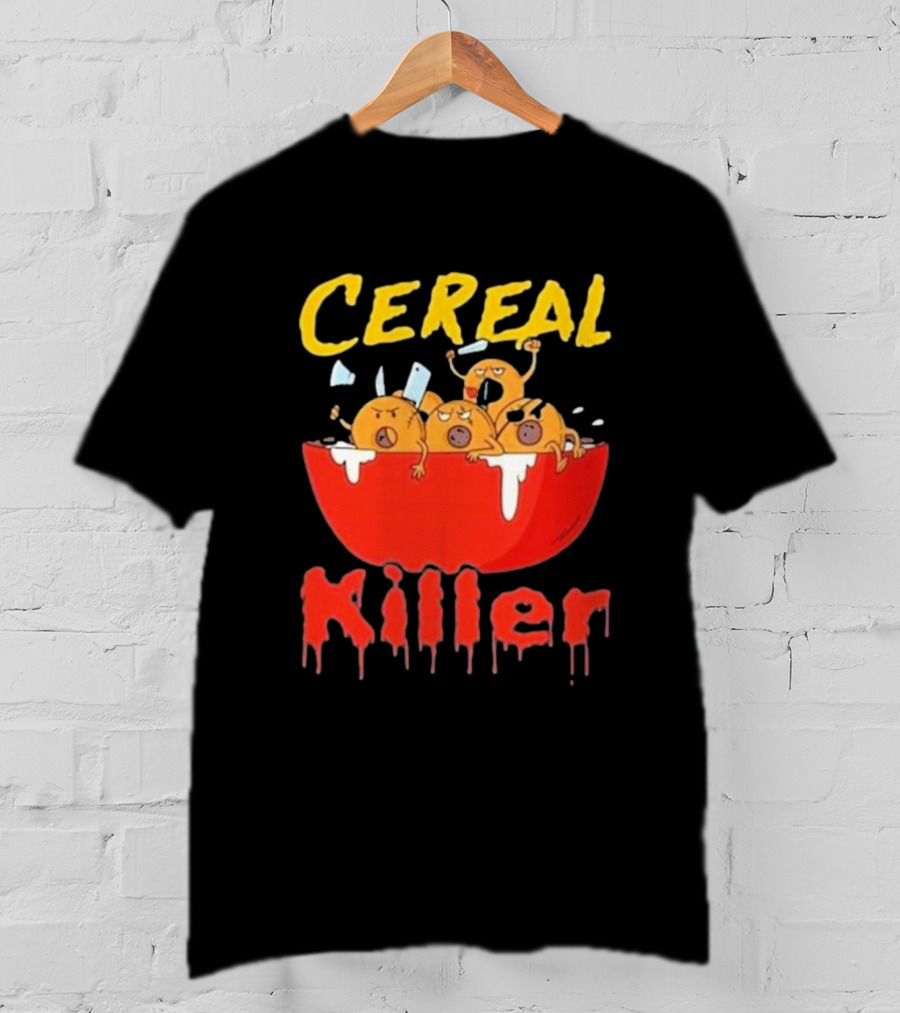 Cereal Killer Funny Cartoon Characters Inside Red Bowl T-Shirt
