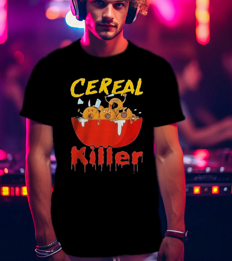 Cereal Killer Funny Cartoon Characters Inside Red Bowl T-Shirt