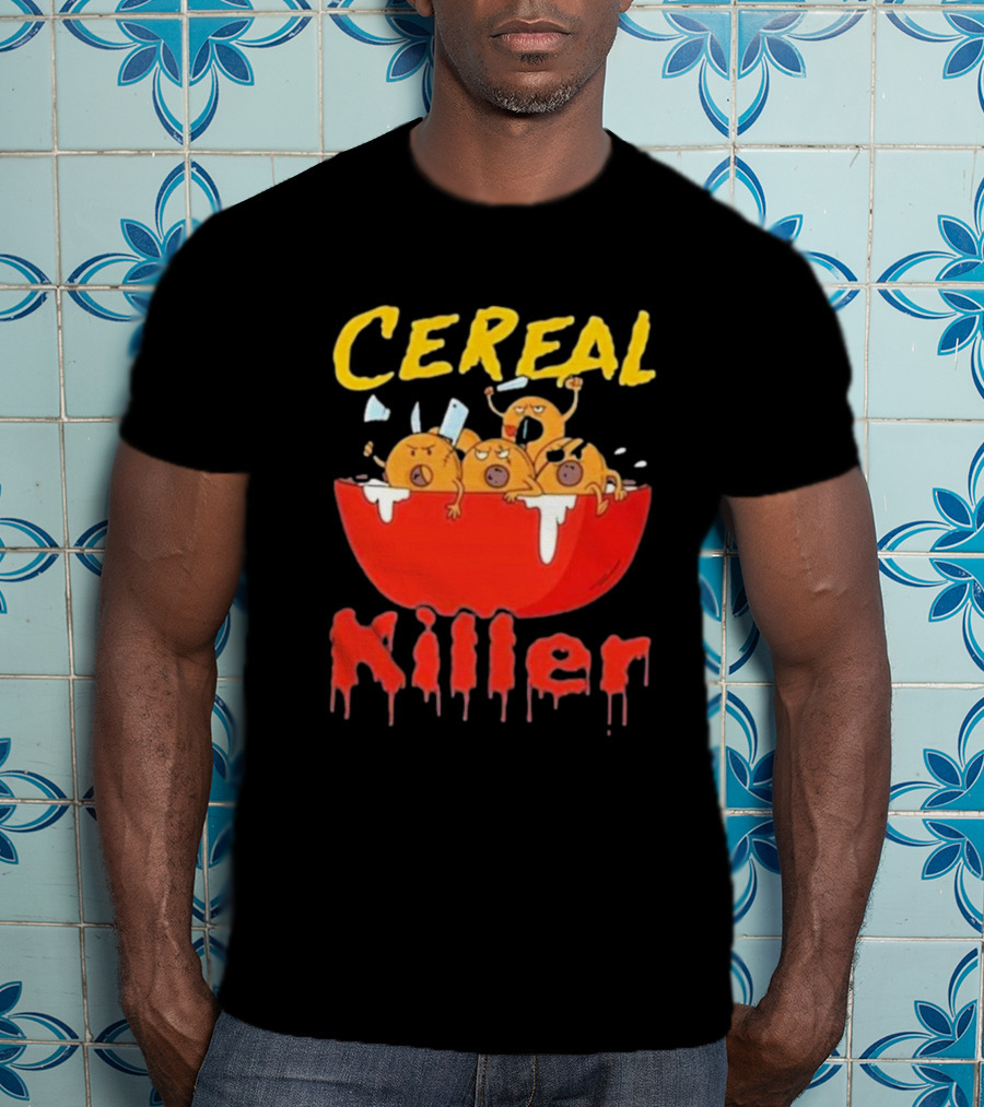 Cereal Killer Funny Cartoon Characters Inside Red Bowl T-Shirt