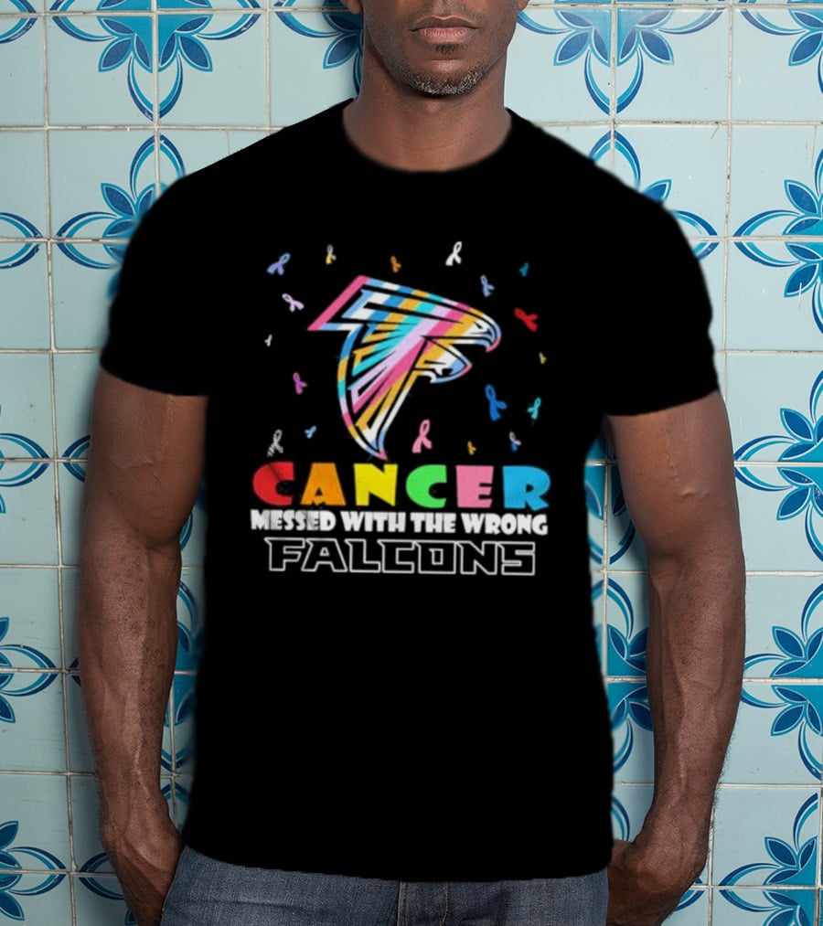 Atlanta Falcons Cancer Messed With The Wrong Team Logo Ribbons T-Shirt
