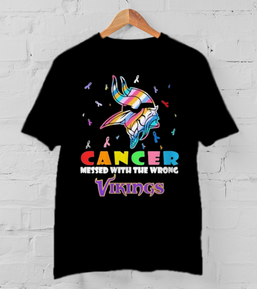 Cancer Messed With The Wrong Vikings Rainbow Ribbon T-Shirt