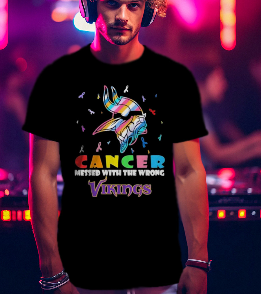 Cancer Messed With The Wrong Vikings Rainbow Ribbon T-Shirt