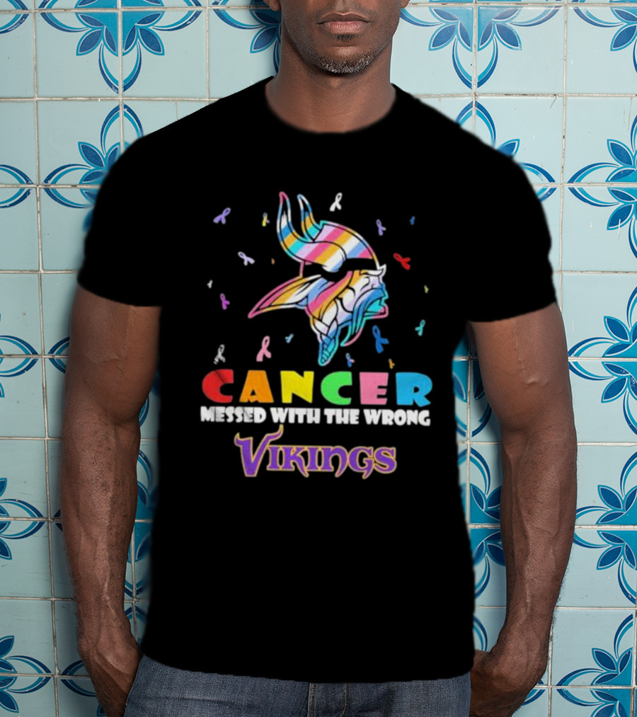 Cancer Messed With The Wrong Vikings Rainbow Ribbon T-Shirt