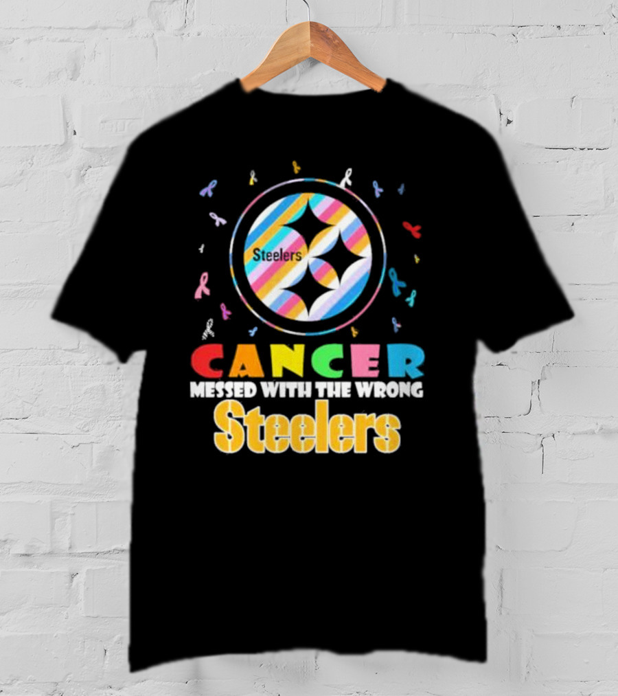 Cancer Messed With The Wrong Pittsburgh Steelers Colorful Ribbons T-Shirt