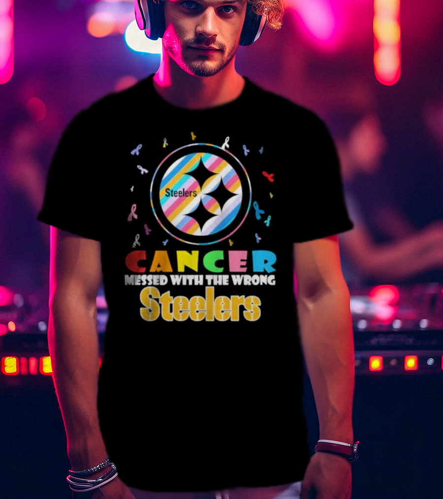 Cancer Messed With The Wrong Pittsburgh Steelers Colorful Ribbons T-Shirt